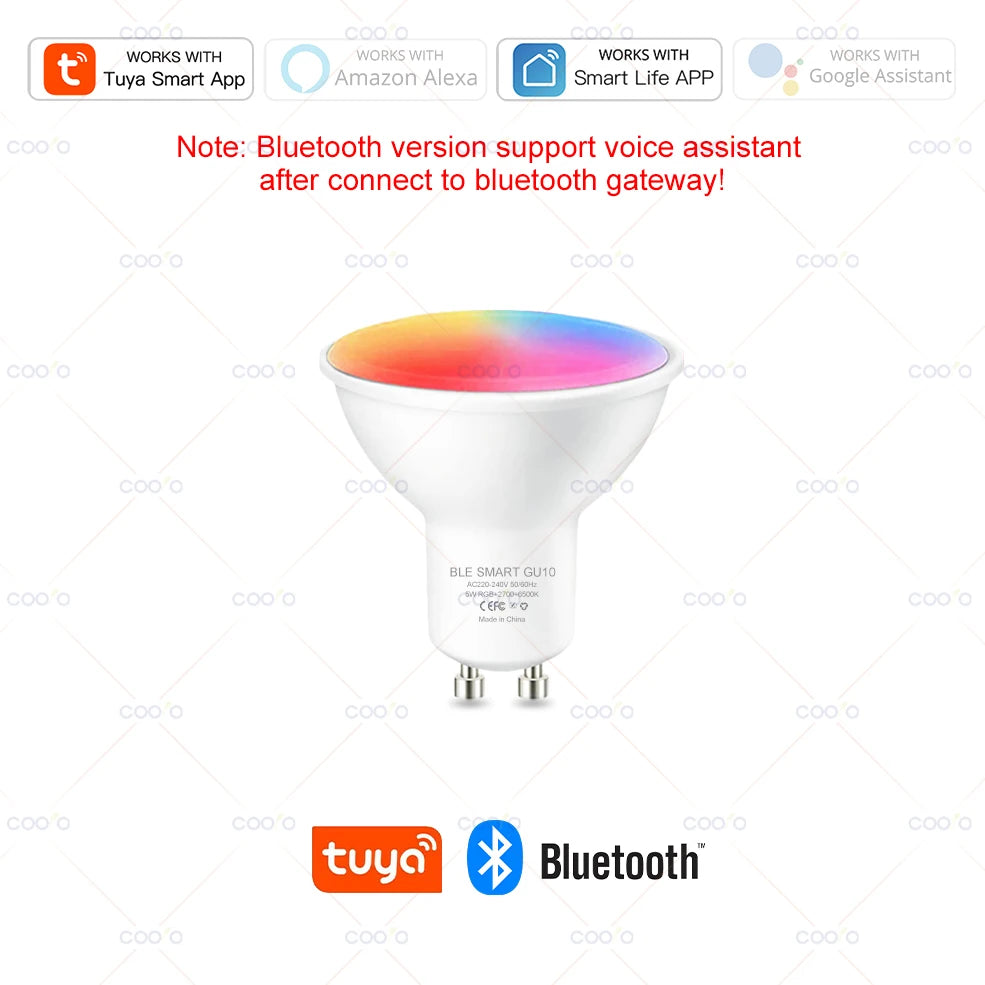 Smart LED GU10 Bulb – WiFi + Bluetooth | RGB + Warm White + Cool White | Alexa & Google Home Compatible