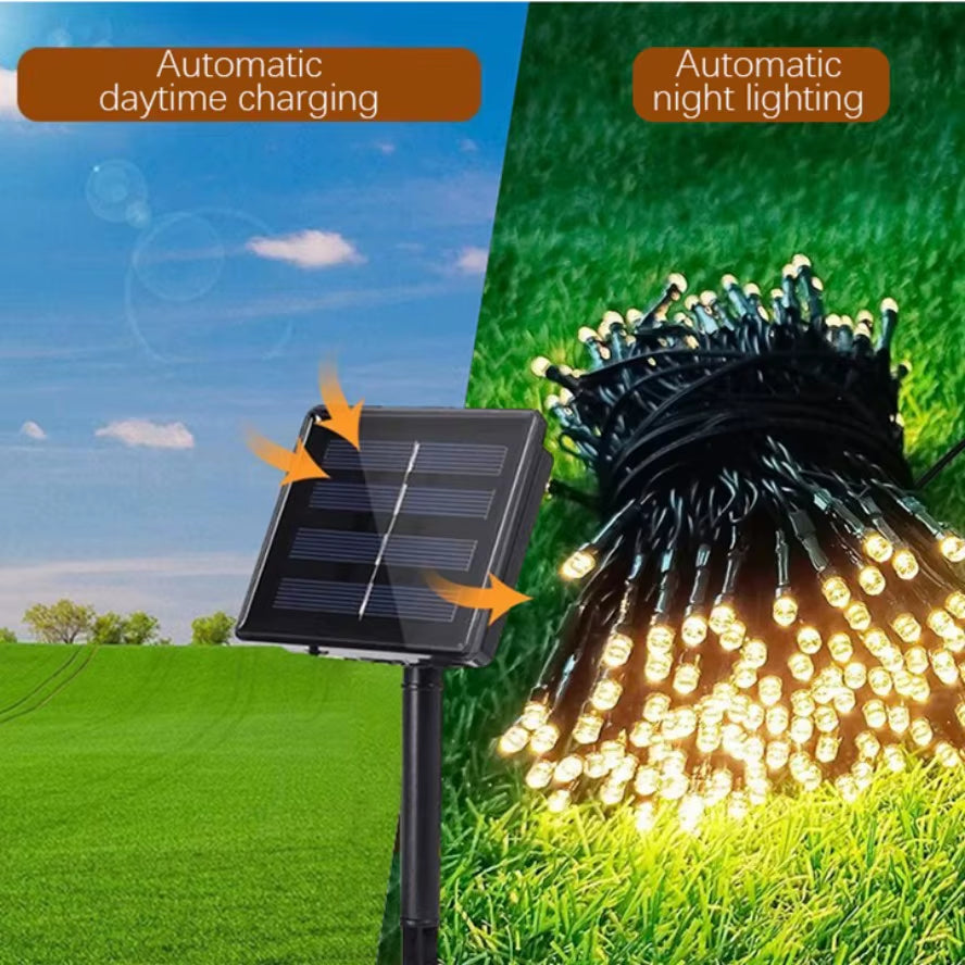 Solar Powered LED String Lights – 8 Lighting Modes | Waterproof Outdoor Garden Fairy Lights