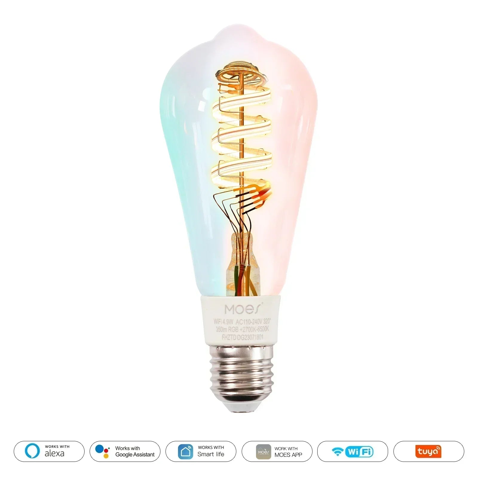MOES Tuya WiFi Smart ST64 Edison Bulb – E27 | RGB + 2700K–6500K | Dimmable | Alexa & Google Compatible