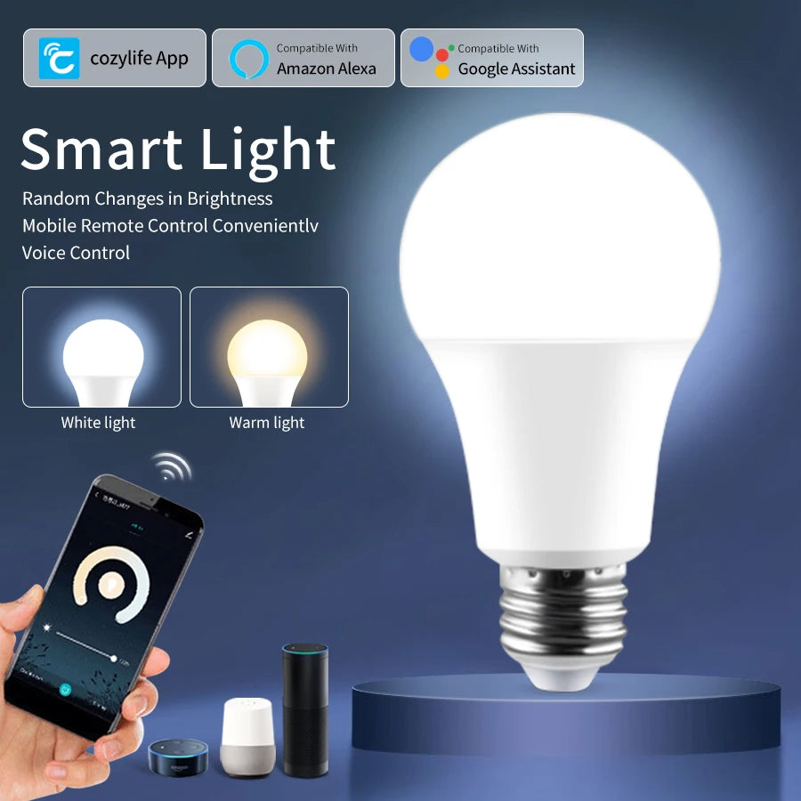 WiFi Smart LED Bulb – E27 | 12W/15W/20W | Warm & Cool White | Alexa & Google Home Compatible