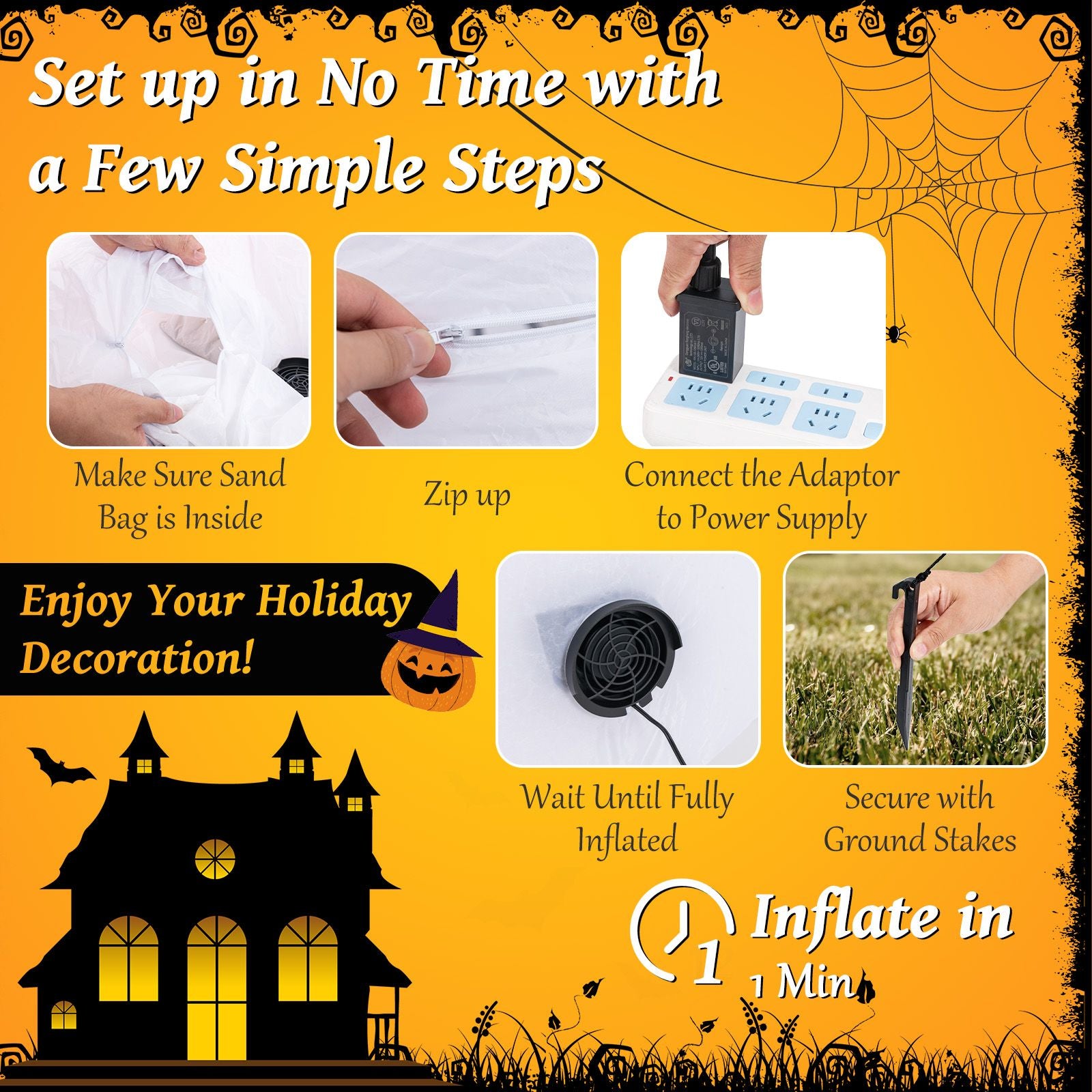 180 CM Halloween Inflatable with Dimming Infinity Mirror Lights