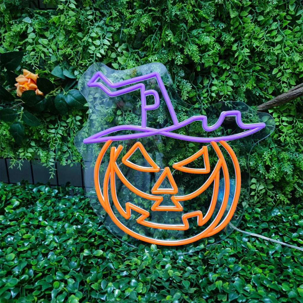 Jack-O-Lantern Witch Hat Neon Sign Halloween LED 