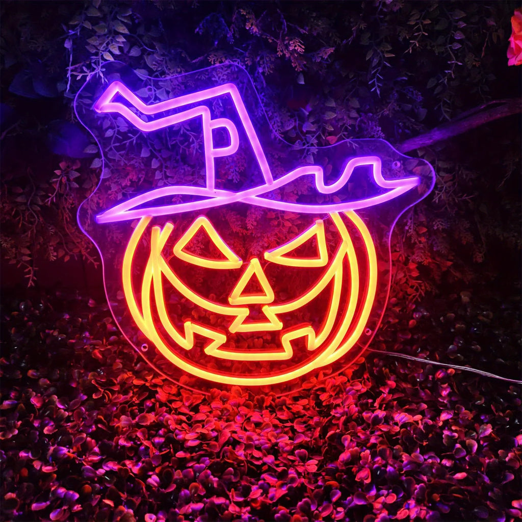 Jack-O-Lantern Witch Hat Neon Sign Halloween LED 
