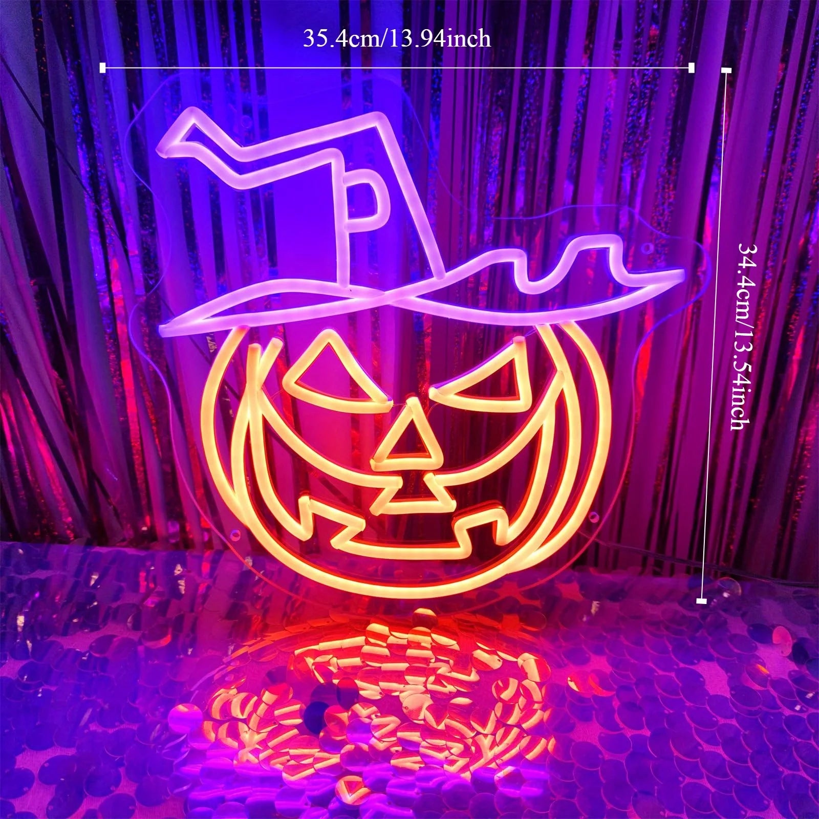 Jack-O-Lantern Witch Hat Neon Sign Halloween LED 