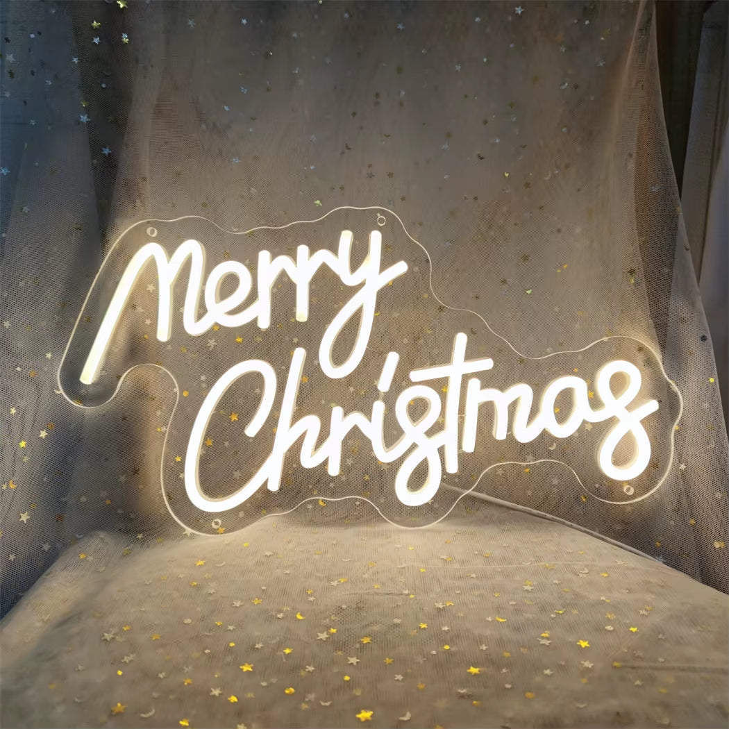 Merry Christmas Neon Sign – LED USB Wall Décor Light | Festive Holiday Party Decoration