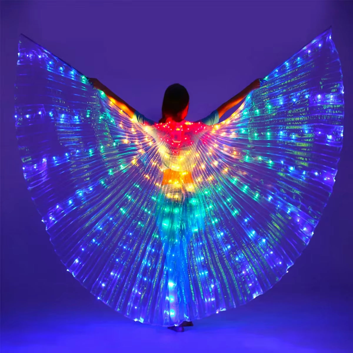 LED Light Up Belly Dance Wings – Dual-Mode Performance Costume with Telescopic Sticks | Kids & Adults