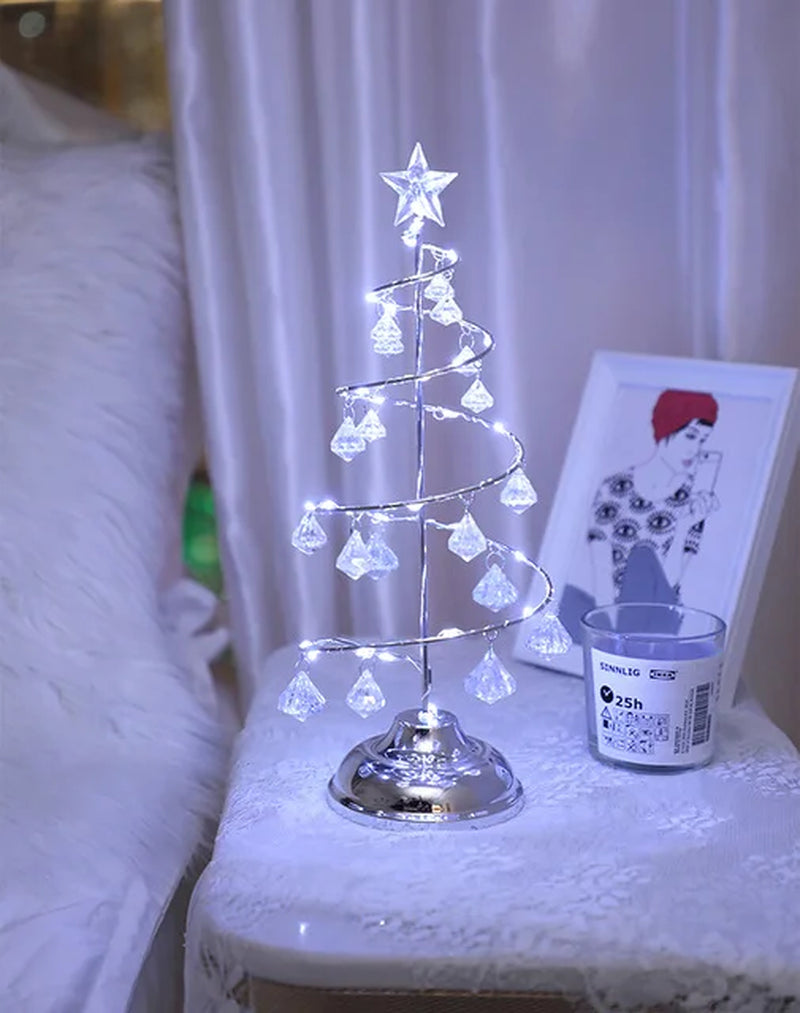 LED Christmas Tree Table Lamp – Battery Powered Crystal Desk Light | Holiday Home & Gift Decoration