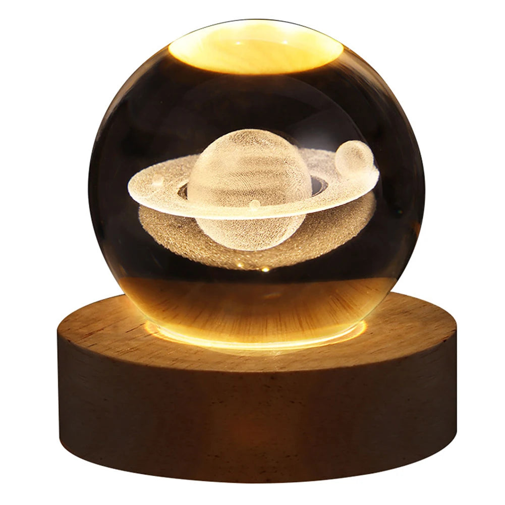 Crystal Ball Night Light – 3D Laser Engraved Galaxy Lamp with Wooden Base | USB Powered Gift