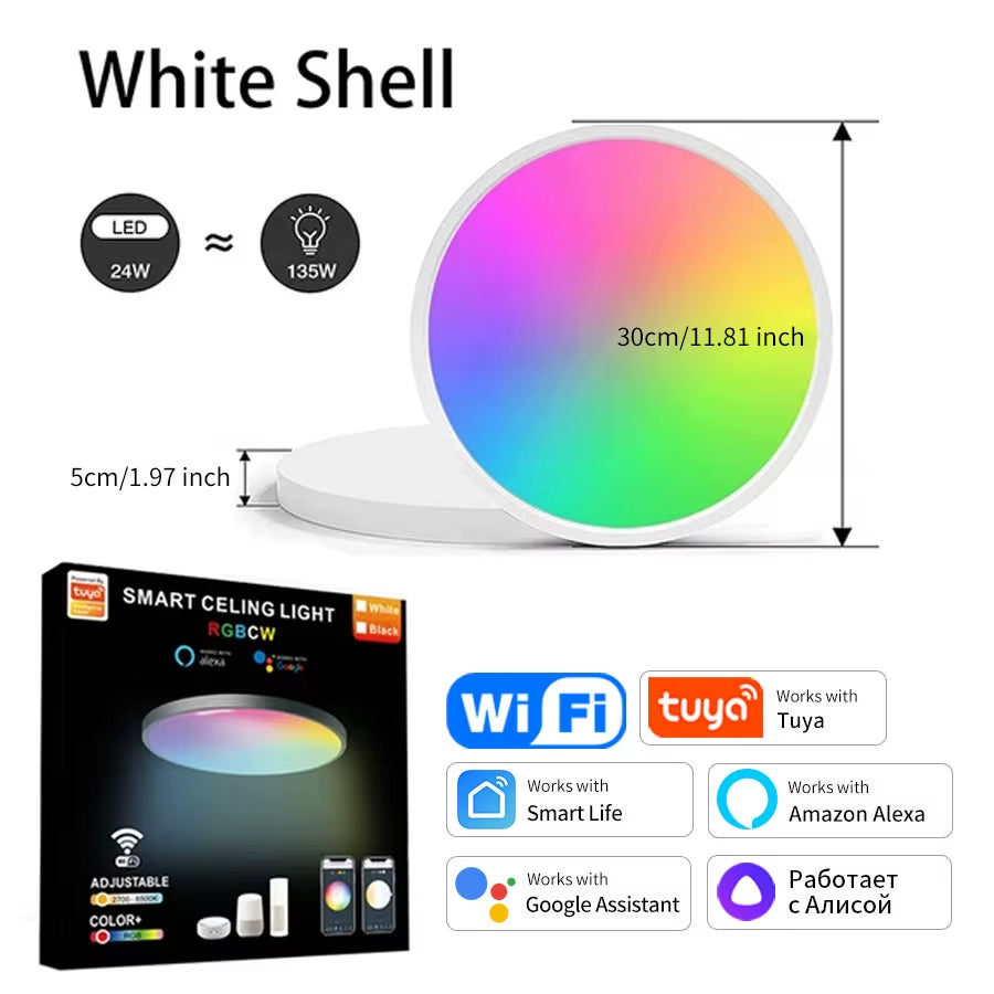 Tuya WiFi LED Smart Ceiling Light – 24W | RGB + Warm & Cool White | Alexa & Google Compatible