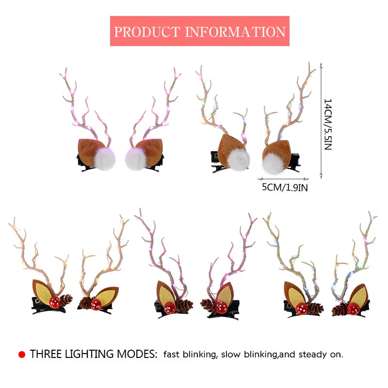LED Mini Antlers Headbands – Light Up Reindeer Ears for Women, Girls & Kids | Festival, Party & Christmas Accessory