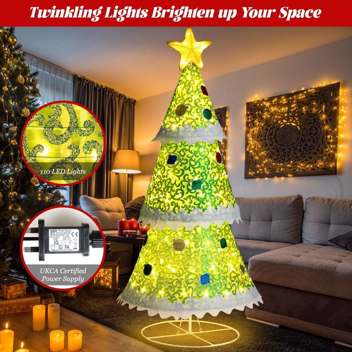 141cm Pop-Up Christmas Tree – Pre-Lit with 110 LED Lights | Foldable Indoor & Outdoor Holiday Décor