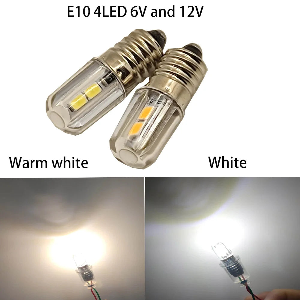 2pcs E10 LED Bulb – 6V / 12V Flashlight & Work Light | White & Warm White