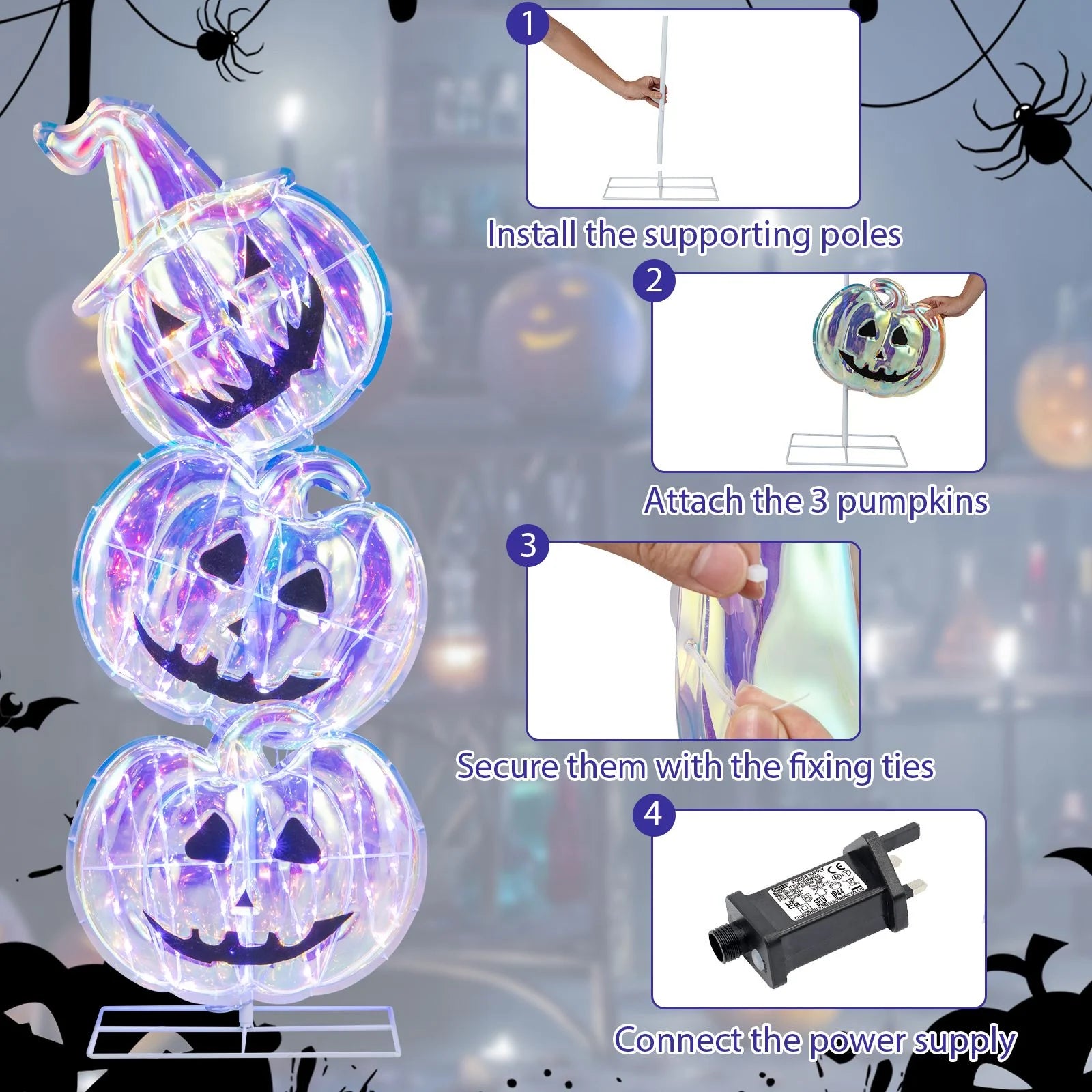3.4 Ft Light up Stacked Pumpkins - Halloween Decorations