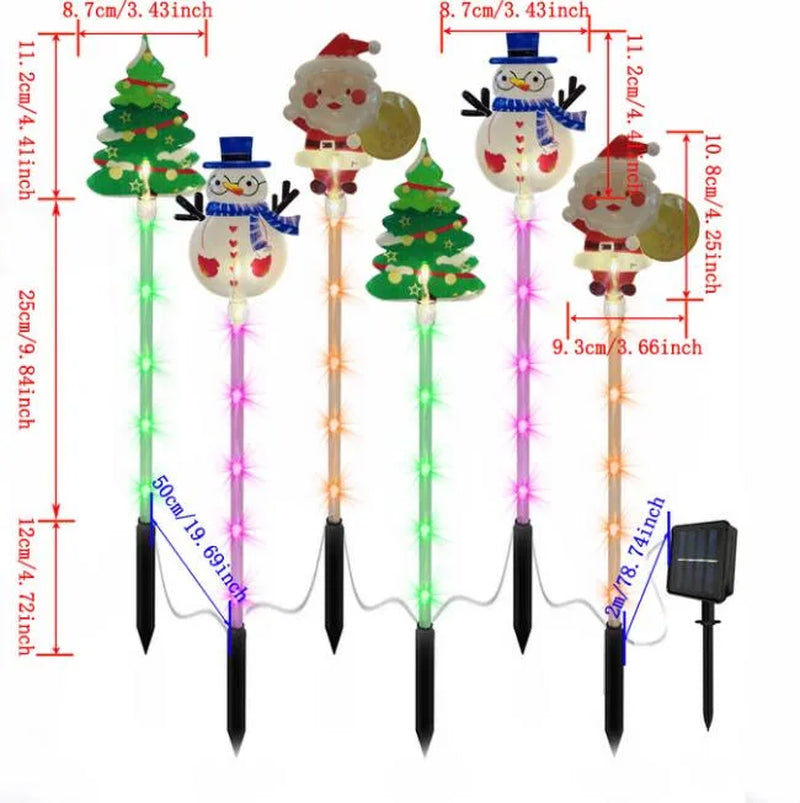 6-Pack Solar Christmas Garden Lights – Santa Claus, Snowman & Christmas Tree | Outdoor Pathway & Lawn Decorations