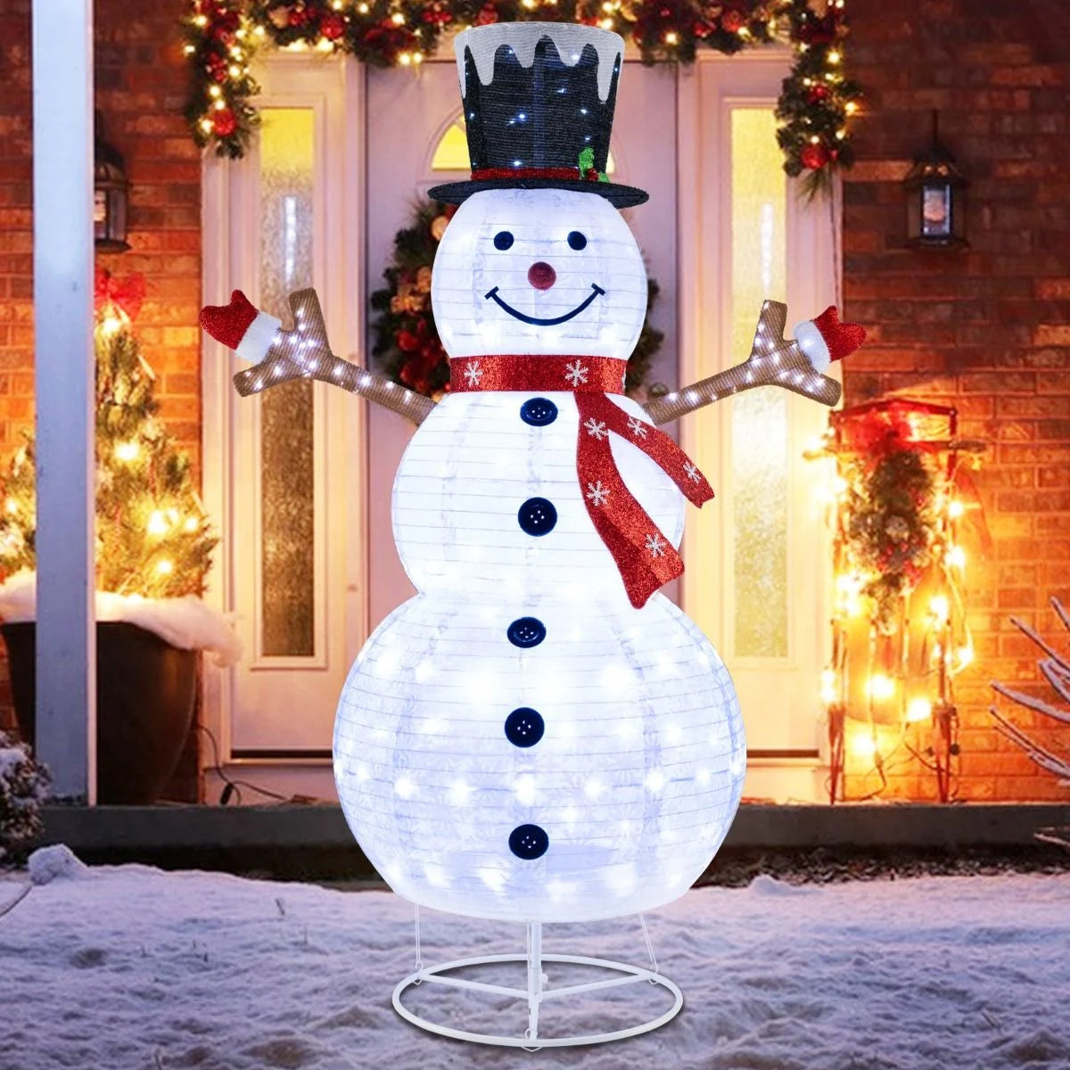 6ft Pre-Lit Snowman – 180 LED Outdoor Christmas Decoration | Pop-Up Design with Stakes & Rope
