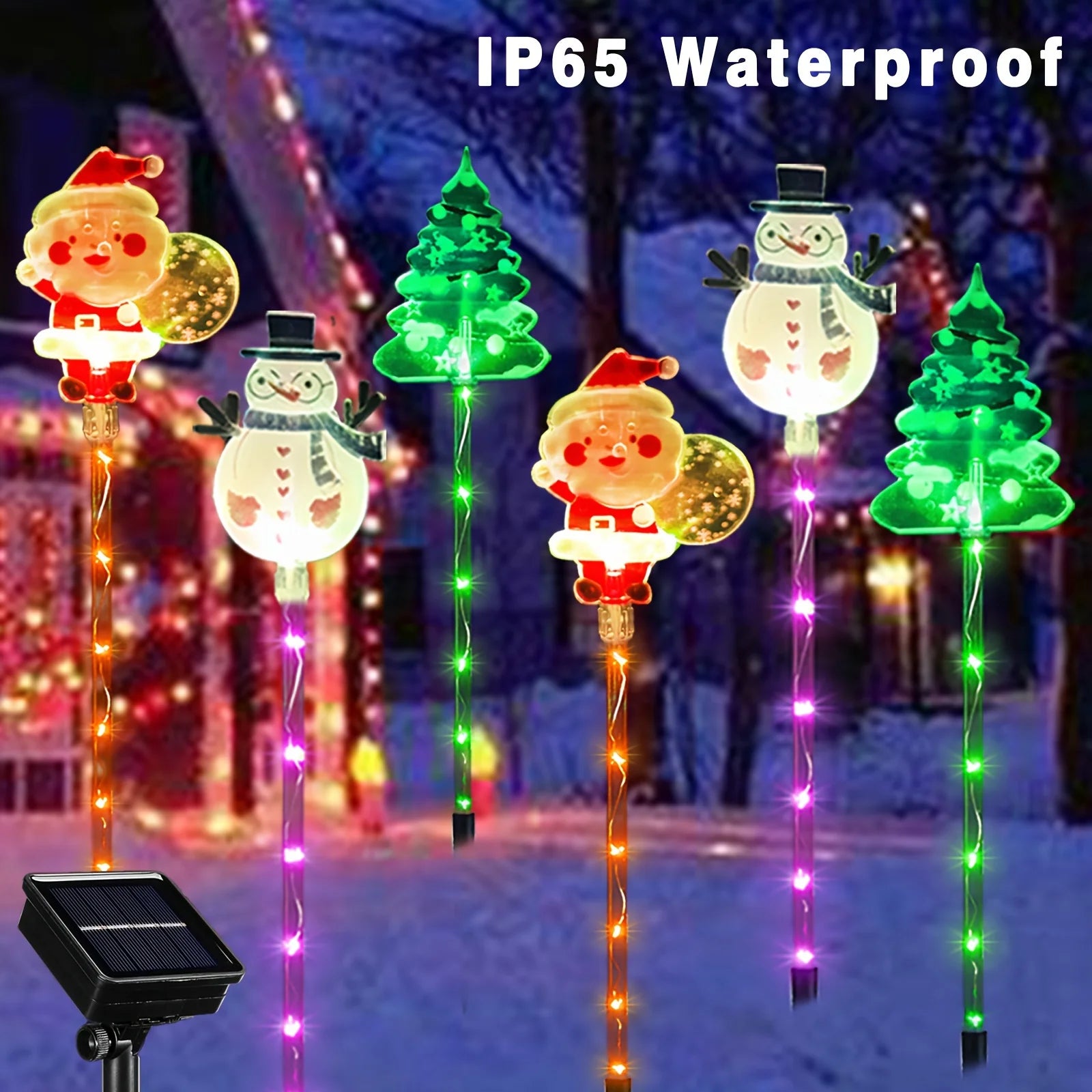6-Pack Solar Christmas Garden Lights – Santa Claus, Snowman & Christmas Tree | Outdoor Pathway & Lawn Decorations