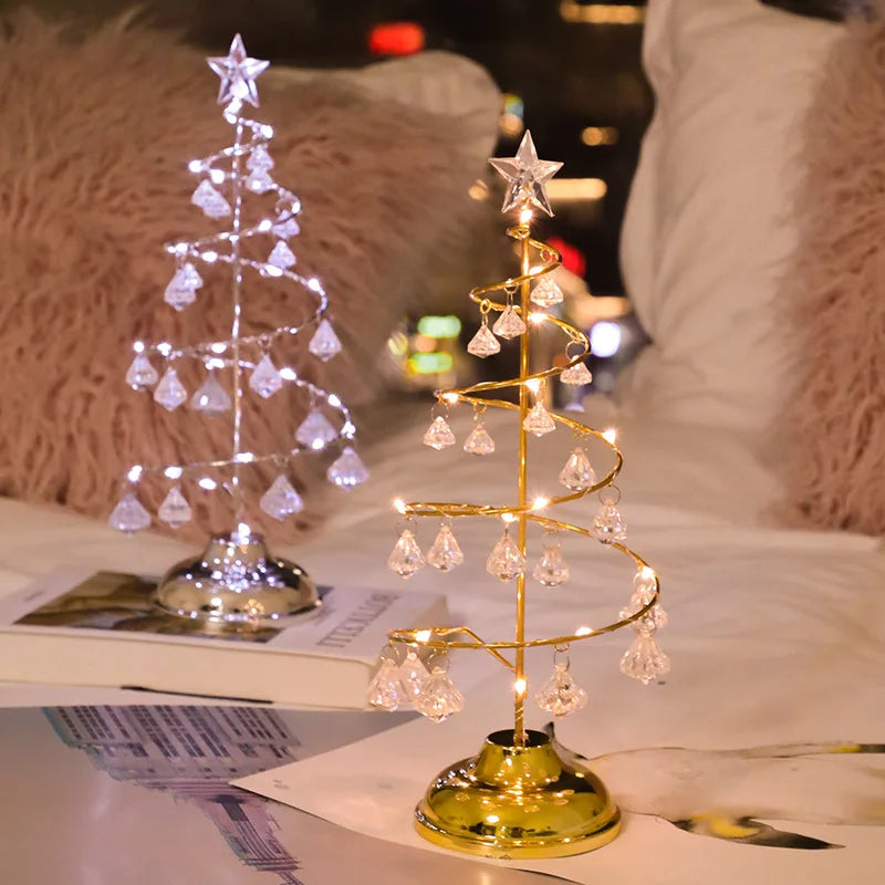 LED Christmas Tree Table Lamp – Battery Powered Crystal Desk Light | Holiday Home & Gift Decoration