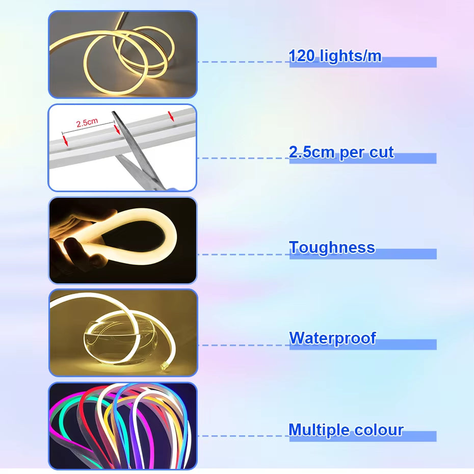 Flexible Smart RGB Neon LED Strip Light – 1M–5M | WiFi, Bluetooth & Remote | Alexa & Google Compatible | IP65 Waterproof
