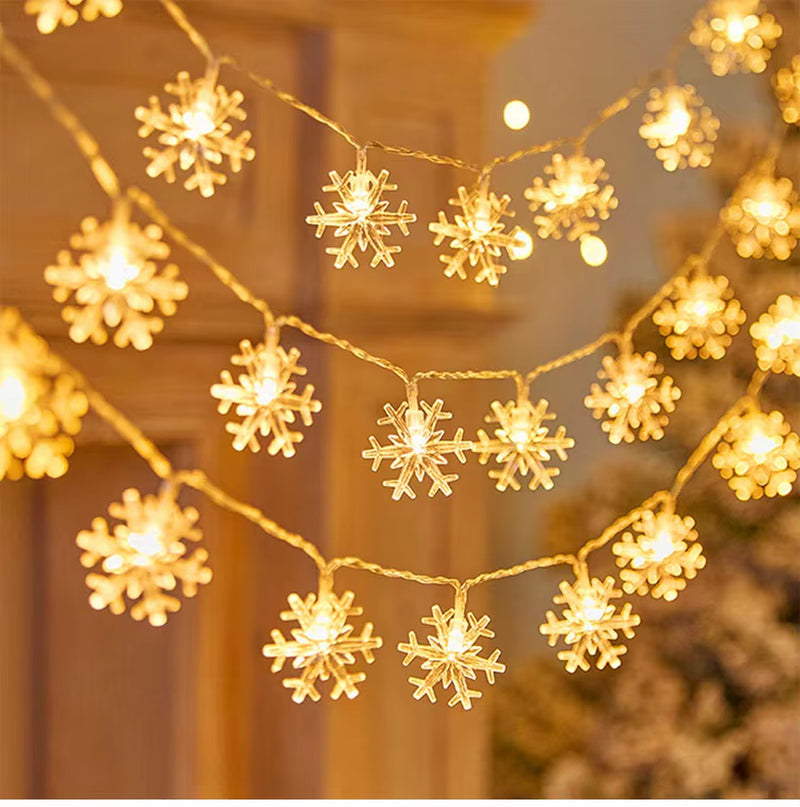 Snowflake LED String Lights – Battery Powered Christmas Tree & Holiday Decoration | Warm White or Cool White