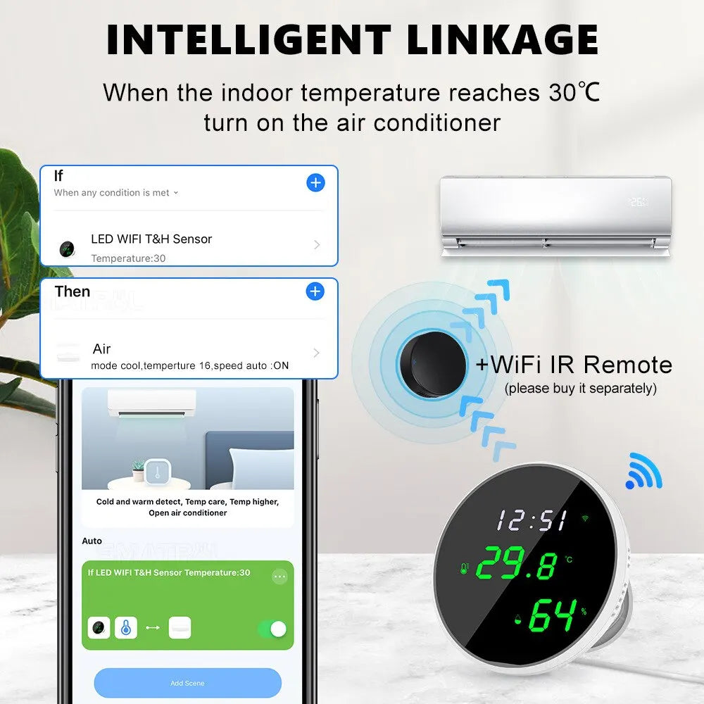Tuya WiFi + Bluetooth Temperature & Humidity Sensor – Smart LED Hygrometer | Alexa & Google Compatible