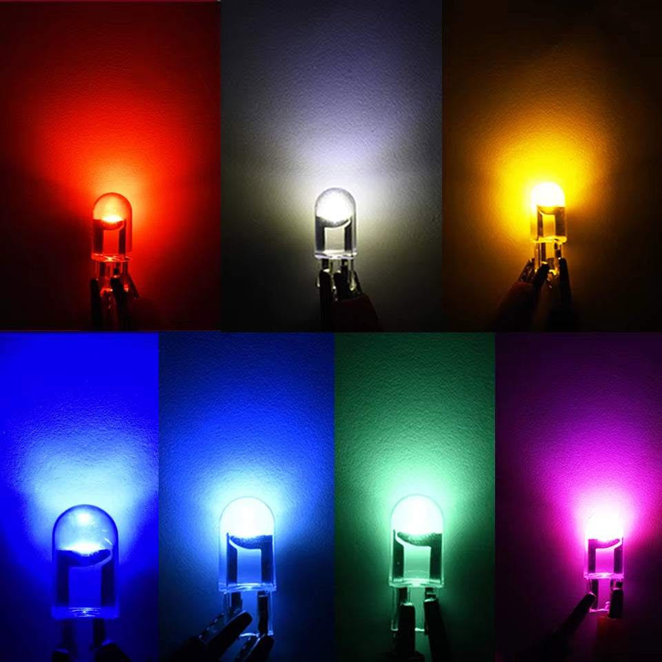 2pcs T10 W5W LED Bulbs | 12V 1W COB 400lm | Multi-Colour Car & Motorcycle Lights