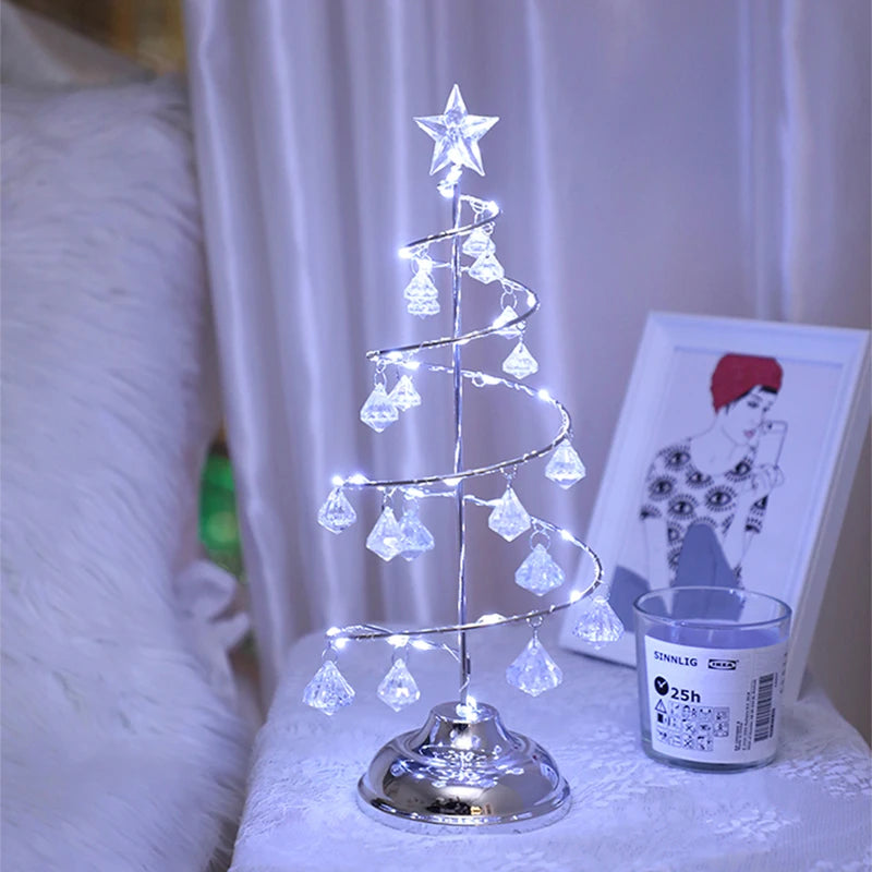 LED Christmas Tree Table Lamp – Battery Powered Crystal Desk Light | Holiday Home & Gift Decoration