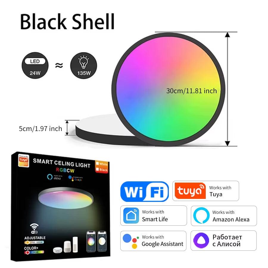 Tuya WiFi LED Smart Ceiling Light – 24W | RGB + Warm & Cool White | Alexa & Google Compatible