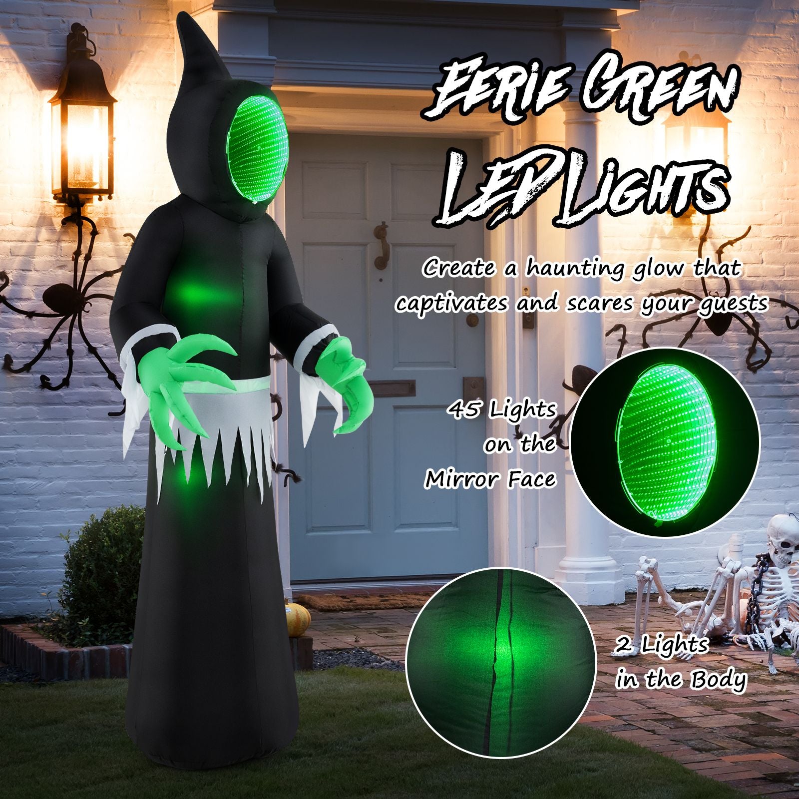 Giant Inflatable Halloween Ghost – 245 cm with Infinity Tunnel Lights & Green LEDs