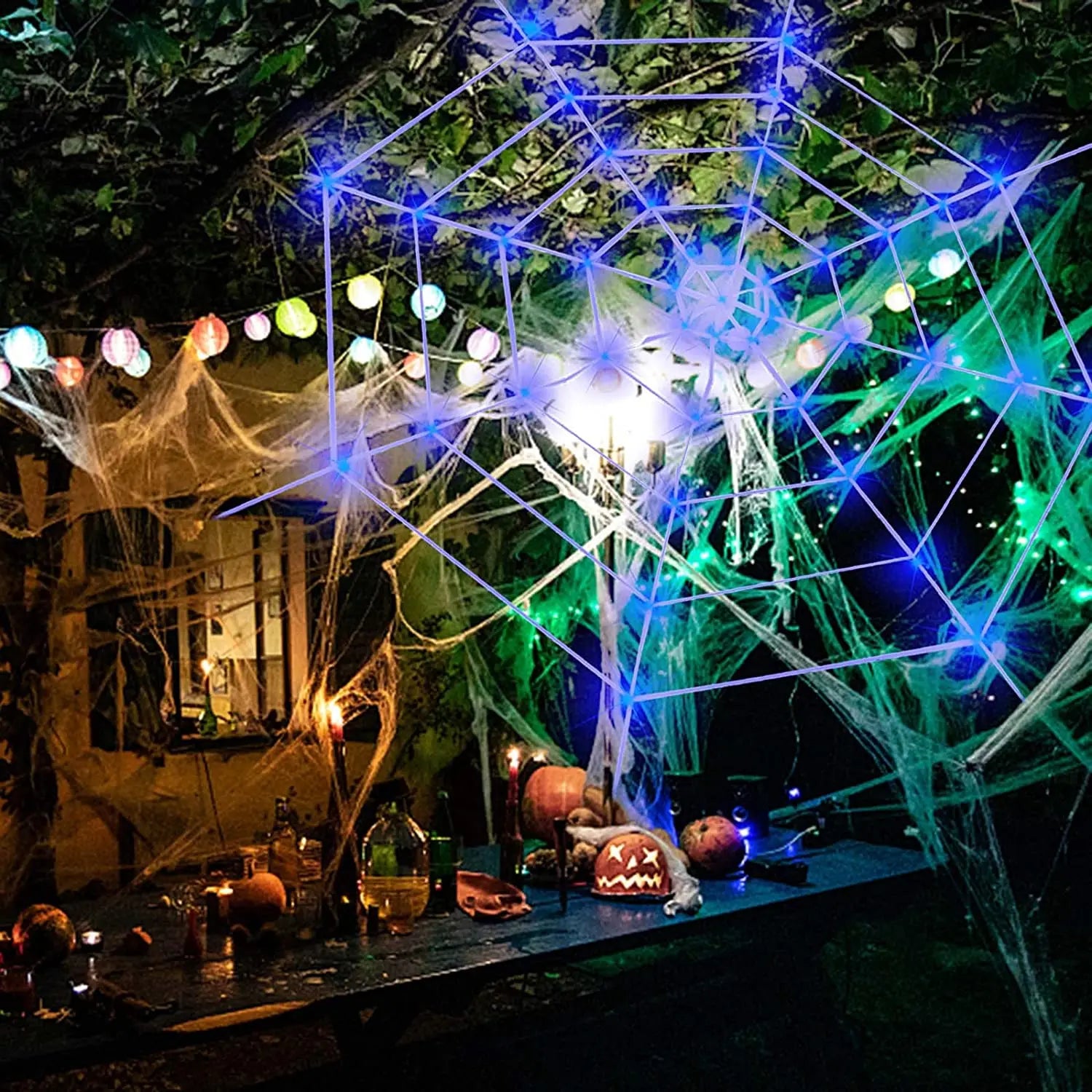Scary Giant Spider Web Lights with 120 LED's