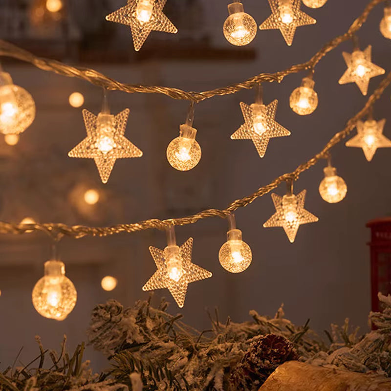 Snowflake LED String Lights – Battery Powered Christmas Tree & Holiday Decoration | Warm White or Cool White