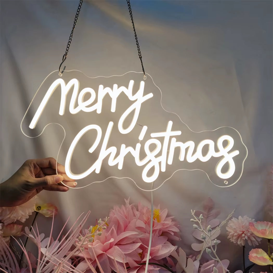 Merry Christmas Neon Sign – LED USB Wall Décor Light | Festive Holiday Party Decoration
